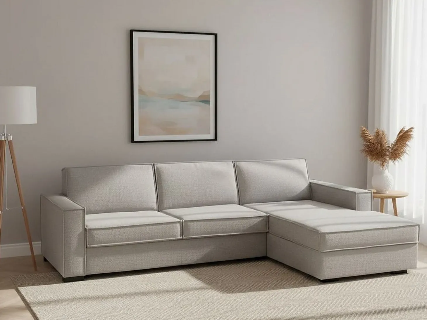 Sofá fixo Dkiyin, Sofá de canto, 100% Fabricado na Itália, Sofá da sala com península de contêiner direita, com braços padrão, 280x95h90 cm, Cinza