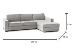 Sofá fixo Dkiyin, Sofá de canto, 100% Fabricado na Itália, Sofá da sala com península de contêiner direita, com braços padrão, 280x95h90 cm, Cinza