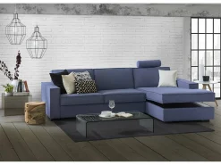 Sofá fixo Dkiyin, Sofá de canto, 100% Fabricado na Itália, Sofá da sala com península de contêiner direita, com braços padrão, 280x95h90 cm, Azul