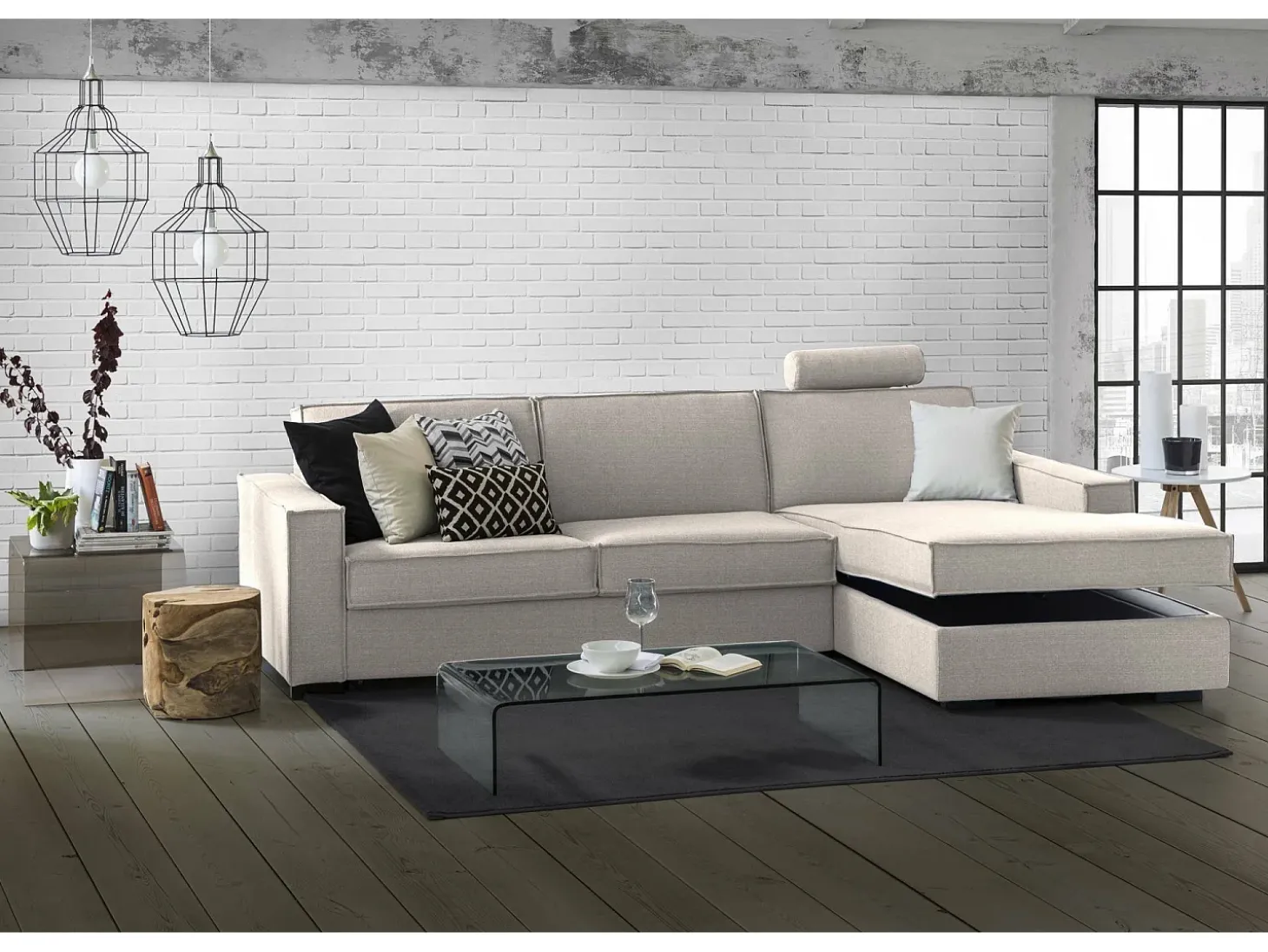 Sofá fixo Dkiyin, Sofá de canto, 100% Fabricado na Itália, Sofá da sala com, Península de contêiner direita, com braços padrão, Cm 280x95h90, Taupe