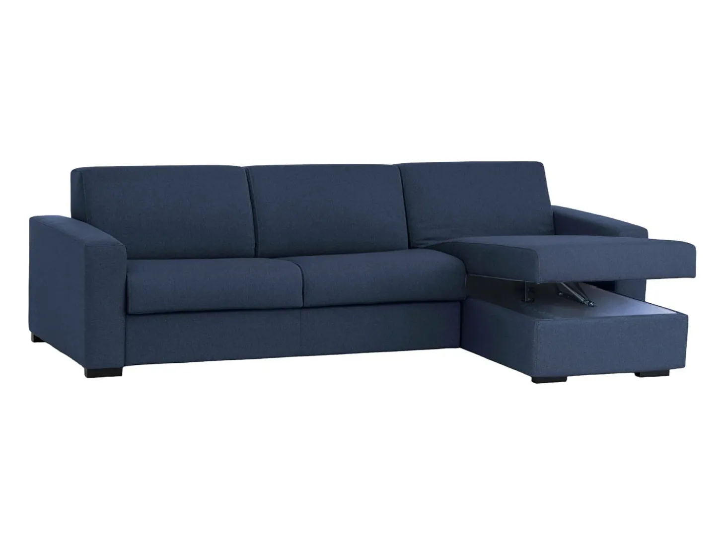 Sofá fixo Dland, Sofá de canto, 100% Made in Italy, Sofá de ala, com penínula de arrumação reverível, em tecido acolchoado, com braço tandard, 280x95h90 cm, Azul