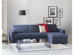 Sofá fixo Dland, Sofá de canto, 100% Made in Italy, Sofá de ala, com penínula de arrumação reverível, em tecido acolchoado, com braço tandard, 280x95h90 cm, Azul