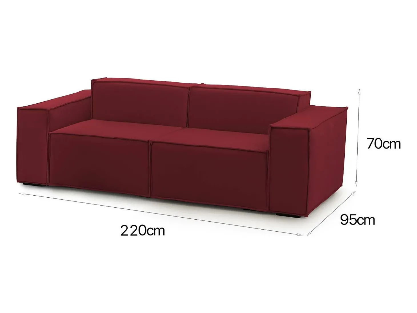 Sofá fixo Dlongh, sofá modular linear de 2 lugares, 100% Fabricado na Itália, Sofá moderno para sala em tecido, 220x95h70 cm, Vermelho