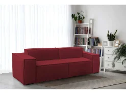 Sofá fixo Dlongh, sofá modular linear de 2 lugares, 100% Fabricado na Itália, Sofá moderno para sala em tecido, 220x95h70 cm, Vermelho