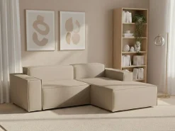 Sofá fixo Dlorenz, sofá modular de 2 lugares com península direita, 100% Fabricado na Itália, Sofá de tecido moderno, 220x170h70 cm, Bege