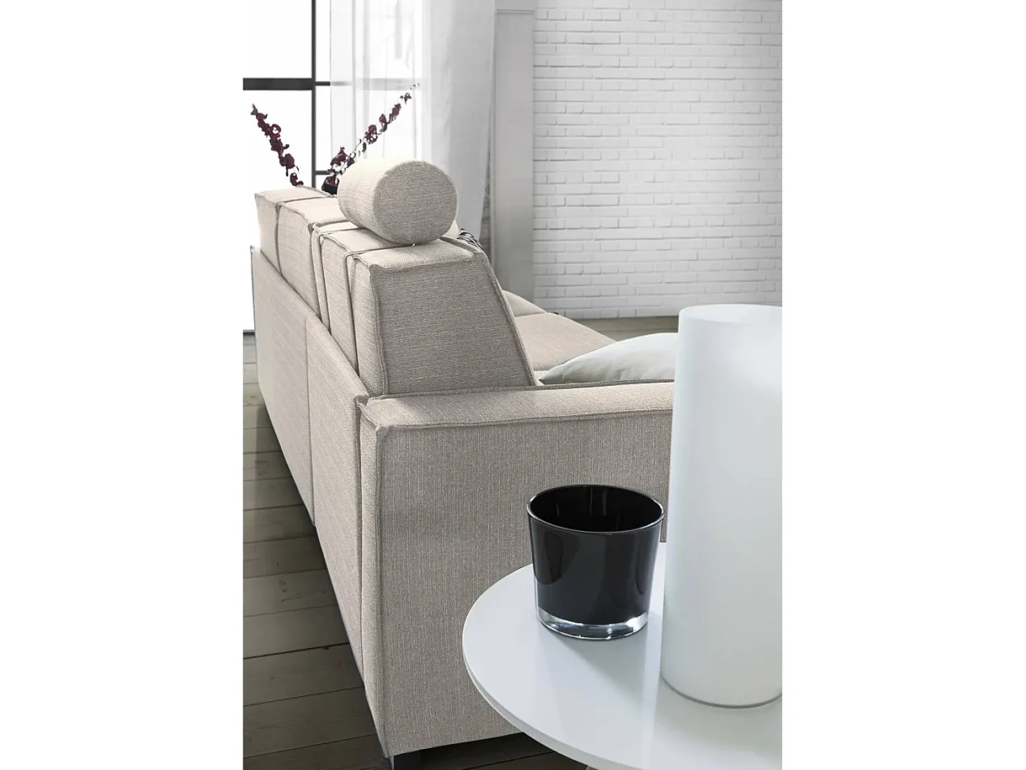 Sofá fixo Dlovis, Sofá de canto, 100% Fabricado na Itália, Sofá da sala com, Península esquerda, com braços finos, Cm 260x95h90, Taupe