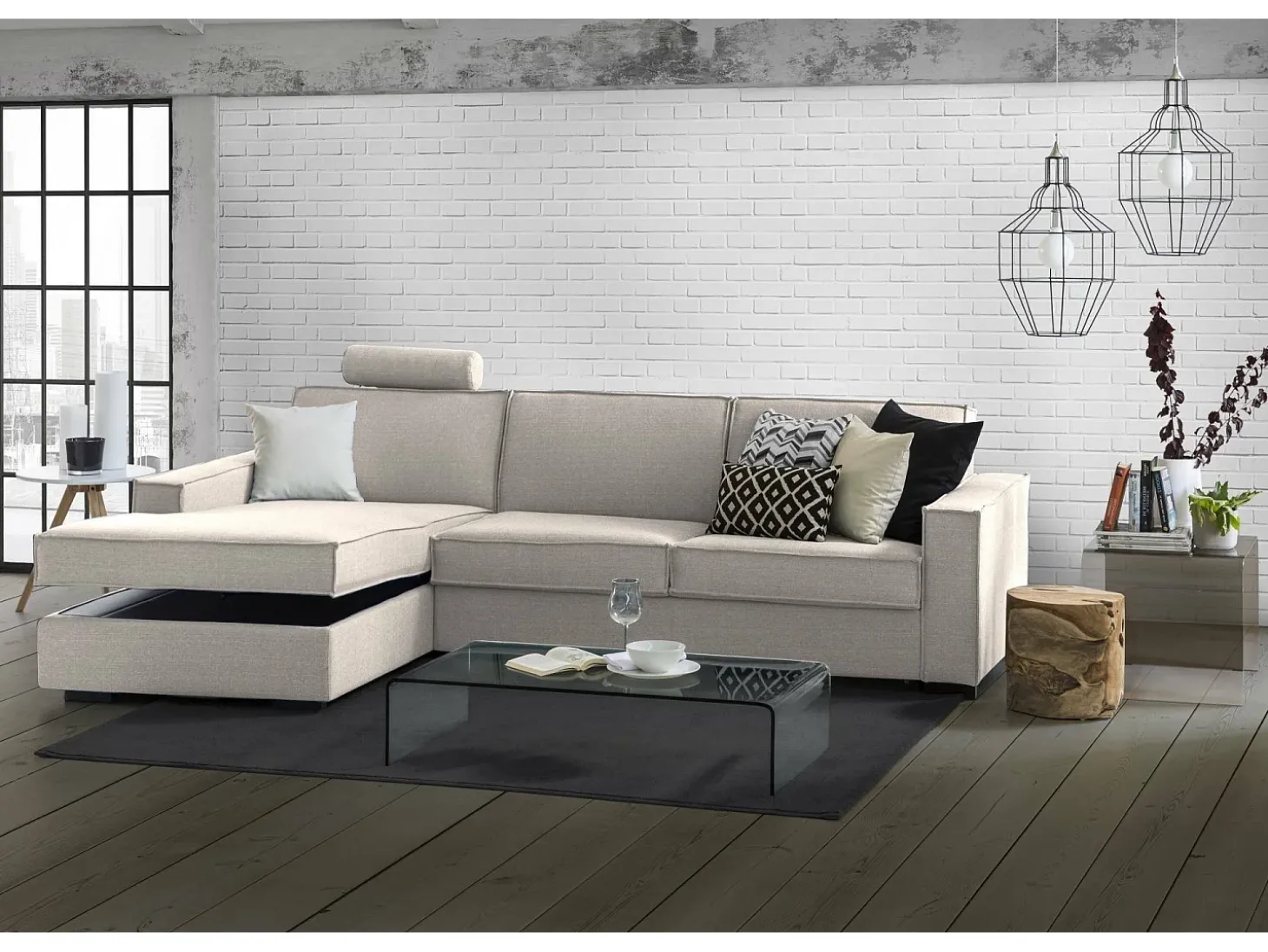 Sofá fixo Dlovis, Sofá de canto, 100% Fabricado na Itália, Sofá da sala com, Península esquerda, com braços finos, Cm 260x95h90, Taupe