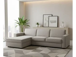 Sofá fixo Dlovis, Sofá de canto, 100% Fabricado na Itália, Sofá da sala com, Península esquerda, com braços finos, Cm 260x95h90, Taupe