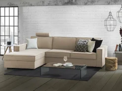Sofá fixo Dlovis, Sofá de canto, 100% Fabricado na Itália, Sofá da sala com, Península esquerda, com braços finos, Cm 260x95h90, Bege