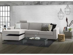 Sofá fixo Dlovis, Sofá de canto, 100% Fabricado na Itália, Sofá da sala com, Península esquerda, com braços finos, 260x95h90 cm, Cinza