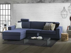Sofá fixo Dlovis, Sofá de canto, 100% Fabricado na Itália, Sofá da sala com península esquerda, com braços finos, 260x95h90 cm, Azul