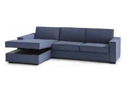 Sofá fixo Dlovis, Sofá de canto, 100% Fabricado na Itália, Sofá da sala com península esquerda, com braços finos, 260x95h90 cm, Azul