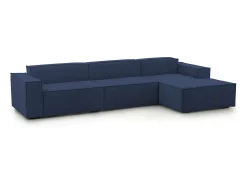 Sofá fixo Dmaiol, sofá modular de 4 lugares com península direita, 100% Fabricado na Itália, Sofá de tecido moderno, 340x170h70 cm, Azul