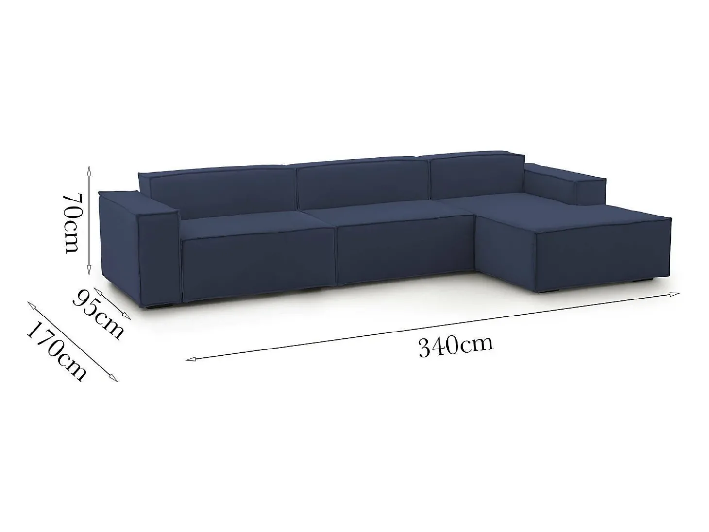 Sofá fixo Dmaiol, sofá modular de 4 lugares com península direita, 100% Fabricado na Itália, Sofá de tecido moderno, 340x170h70 cm, Azul