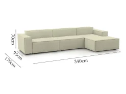 Sofá fixo Dmaiol, sofá modular de 4 lugares com península direita, 100% Fabricado na Itália, Sofá de tecido moderno, 340x170h70 cm, Bege