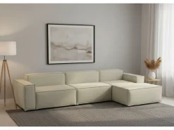 Sofá fixo Dmaiol, sofá modular de 4 lugares com península direita, 100% Fabricado na Itália, Sofá de tecido moderno, 340x170h70 cm, Bege