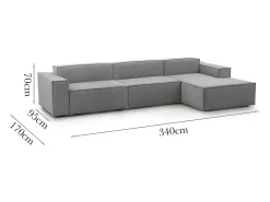 Sofá fixo Dmaiol, sofá modular de 4 lugares com península direita, 100% Fabricado na Itália, Sofá de tecido moderno, 340x170h70 cm, Cinza