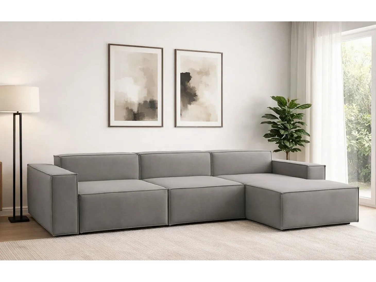 Sofá fixo Dmaiol, sofá modular de 4 lugares com península direita, 100% Fabricado na Itália, Sofá de tecido moderno, 340x170h70 cm, Cinza