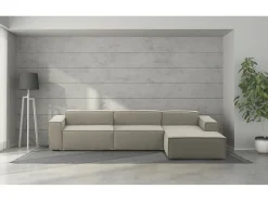 Sofá fixo Dmaiol, sofá modular de 4 lugares com península direita, 100% Fabricado na Itália, Sofá de tecido moderno, 340x170h70 cm, Taupe