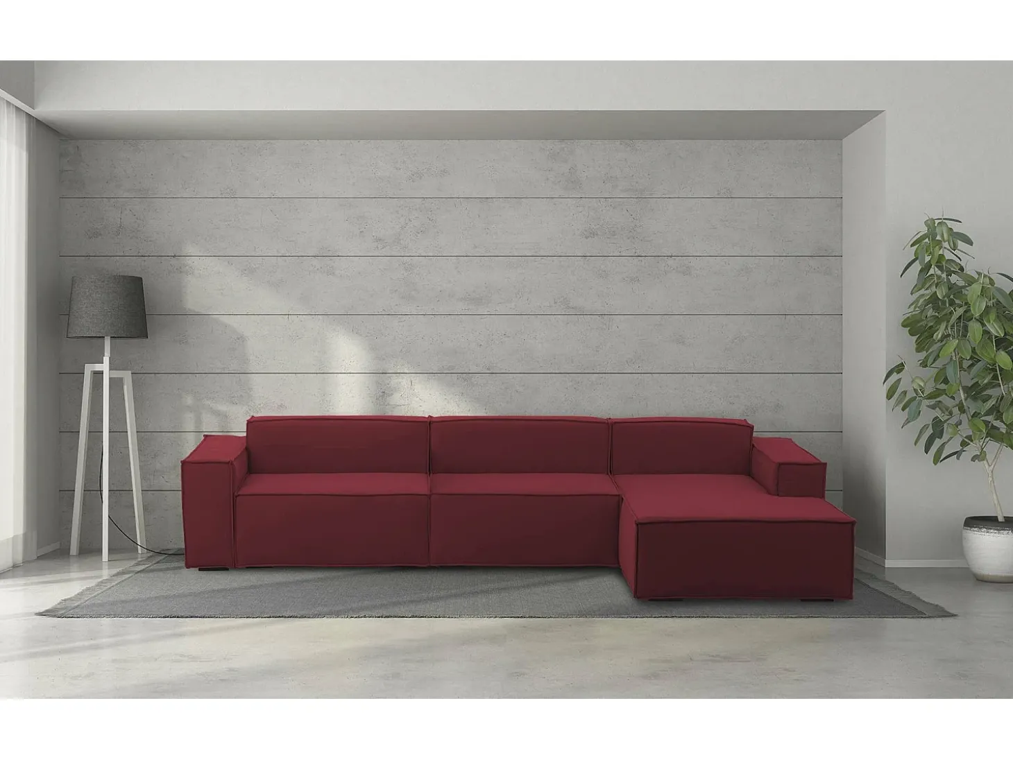 Sofá fixo Dmaiol, sofá modular de 4 lugares com península direita, 100% Fabricado na Itália, Sofá de tecido moderno, 340x170h70 cm, Vermelho