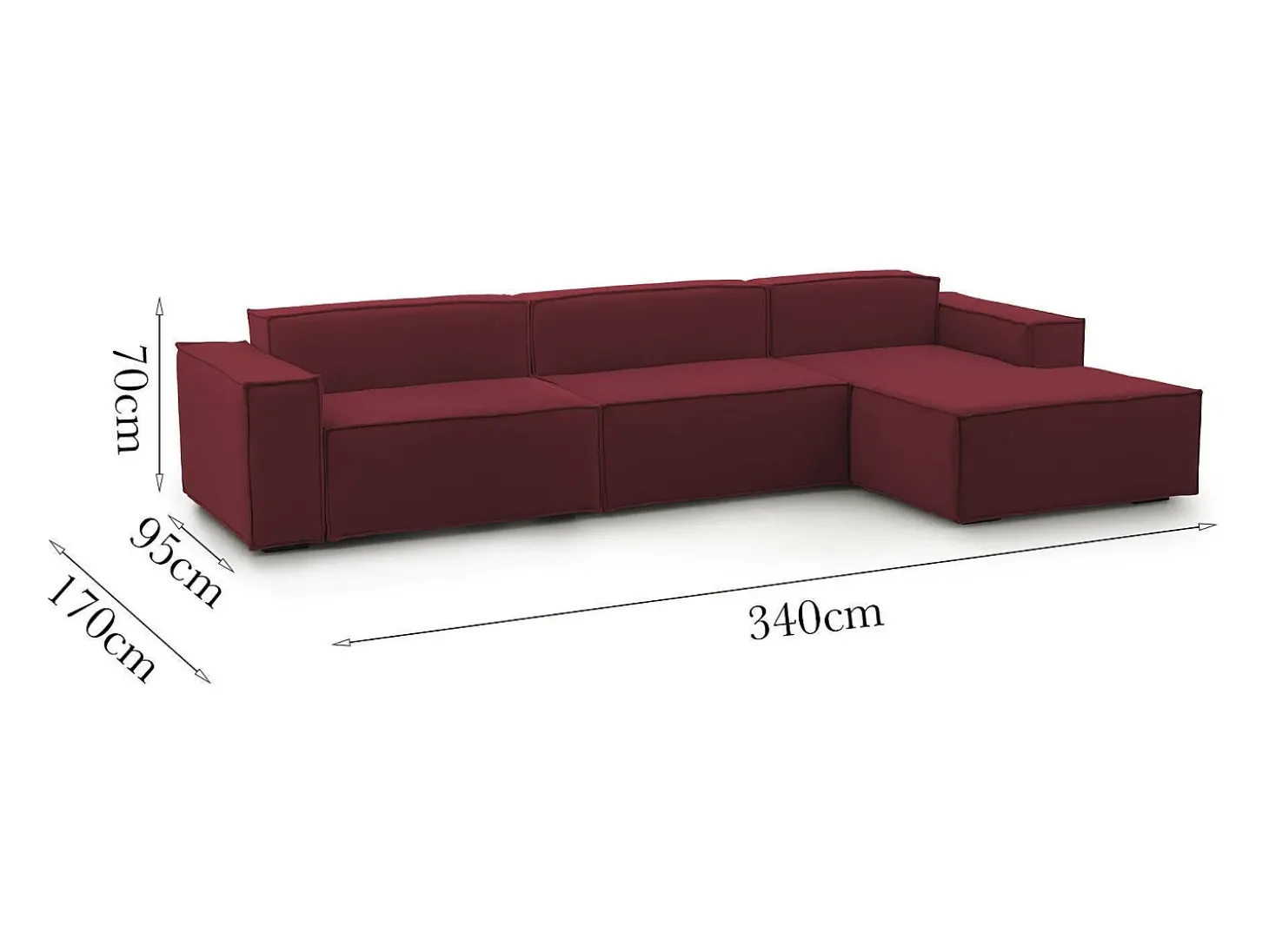 Sofá fixo Dmaiol, sofá modular de 4 lugares com península direita, 100% Fabricado na Itália, Sofá de tecido moderno, 340x170h70 cm, Vermelho