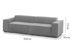 Sofá fixo Dmelucc, sofá modular linear de 3 lugares, 100% Fabricado na Itália, Sofá moderno para sala em tecido, 260x95h70 cm, Cinza