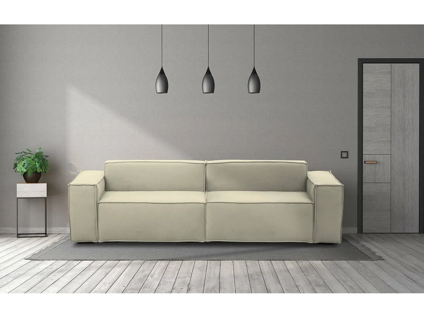 Sofá fixo Dmelucc, sofá modular linear de 3 lugares, 100% Fabricado na Itália, Sofá moderno para sala em tecido, 260x95h70 cm, Bege
