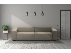 Sofá fixo Dmelucc, sofá modular linear de 3 lugares, 100% Fabricado na Itália, Sofá moderno para sala em tecido, 260x95h70 cm, Taupe