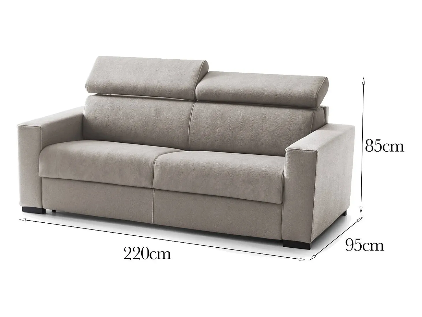 Sofá fixo Dmicel, ofá de 3 lugare, 100% Fabricado na Itália, Sofá da ala, em tecido acolchoado, com apoio de cabeça ajutávei â€<â€<e braço fino, Cm 220x95h85, Taupe