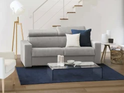 Sofá fixo Dmicel, ofá de 3 lugare, 100% Fabricado na Itália, Sofá da ala, em tecido acolchoado, com apoio de cabeça ajutávei â€<â€<e braço fino, 220x95h85 cm, Cinza