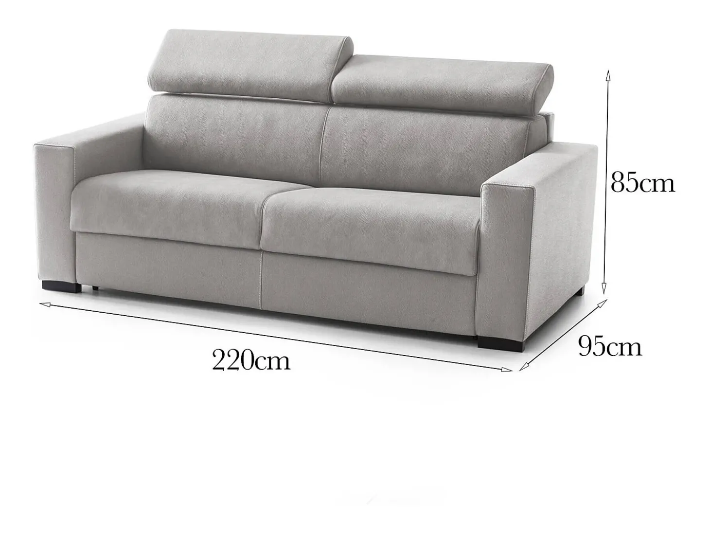 Sofá fixo Dmicel, ofá de 3 lugare, 100% Fabricado na Itália, Sofá da ala, em tecido acolchoado, com apoio de cabeça ajutávei â€<â€<e braço fino, 220x95h85 cm, Cinza