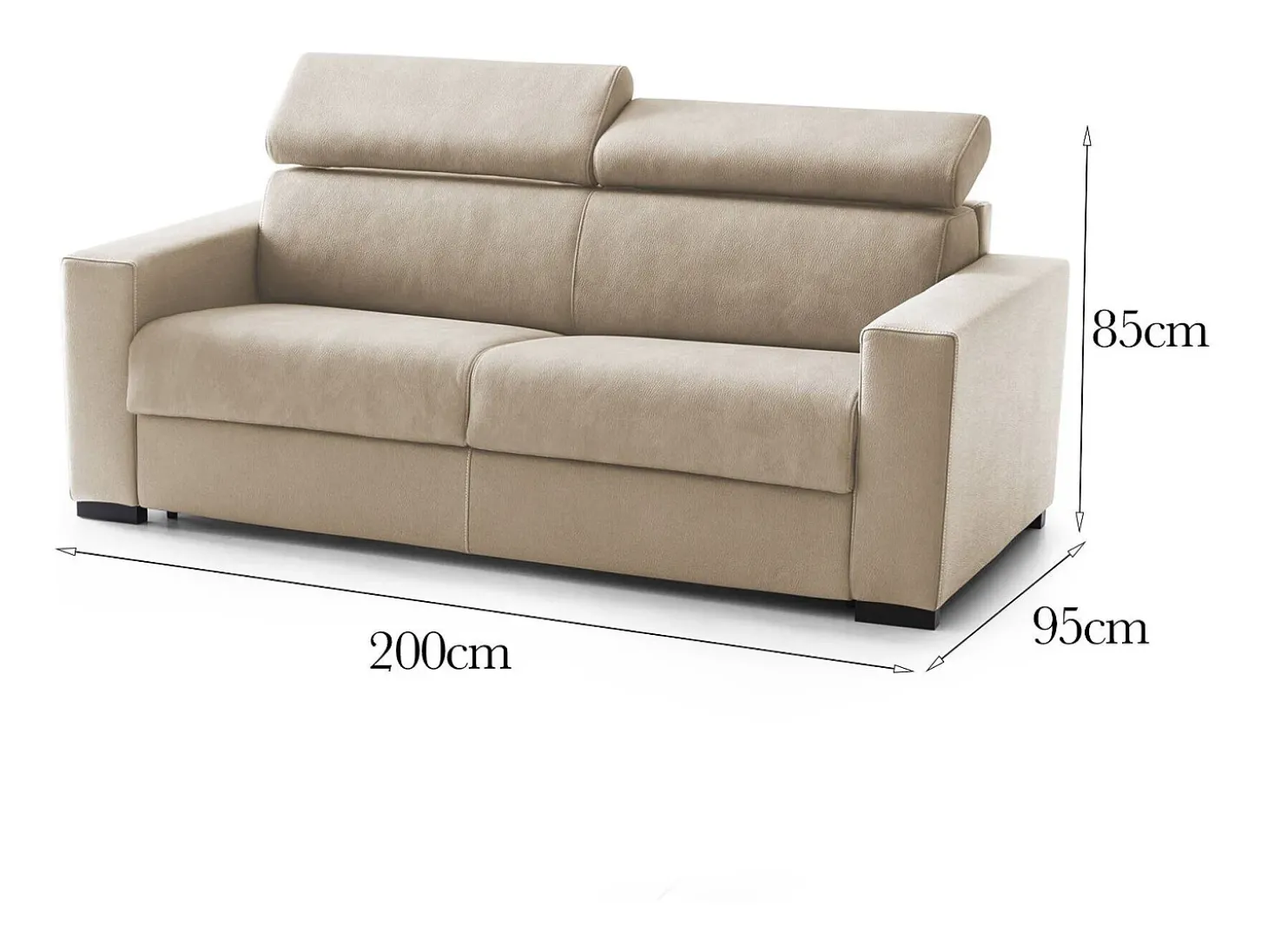Sofá fixo Dmicel, ofá de 3 lugare, 100% Fabricado na Itália, Sofá da ala, em tecido acolchoado, com apoio de cabeça ajutávei â€<â€<e braço fino, 200x95h85 cm, Bege