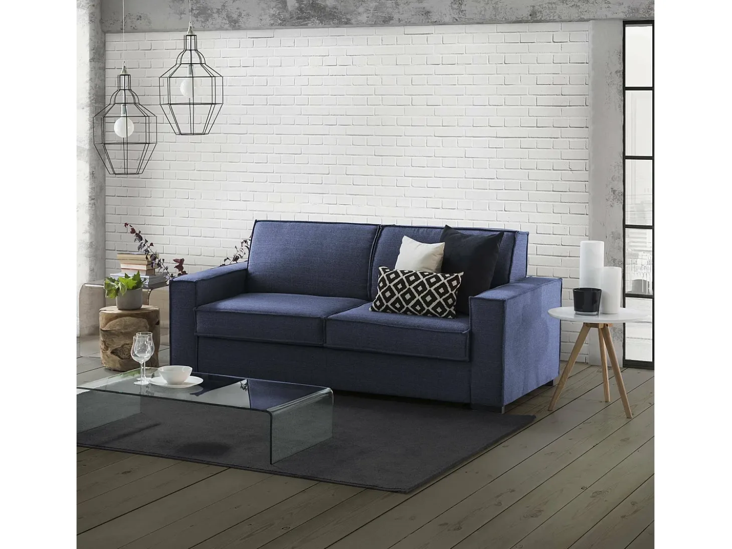 Sofá fixo Dospin, sofá de 3 lugares, 100% Fabricado na Itália, Sofá da sala em tecido, com braços padrão, 220x95h90 cm, Azul