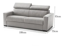 Sofá fixo Dpanad, ofá de 2 lugare, 100% Fabricado na Itália, Sofá da ala, em tecido acolchoado, com apoio de cabeça ajutávei â€<â€<e braço fino, 180x95h85 cm, Cinza
