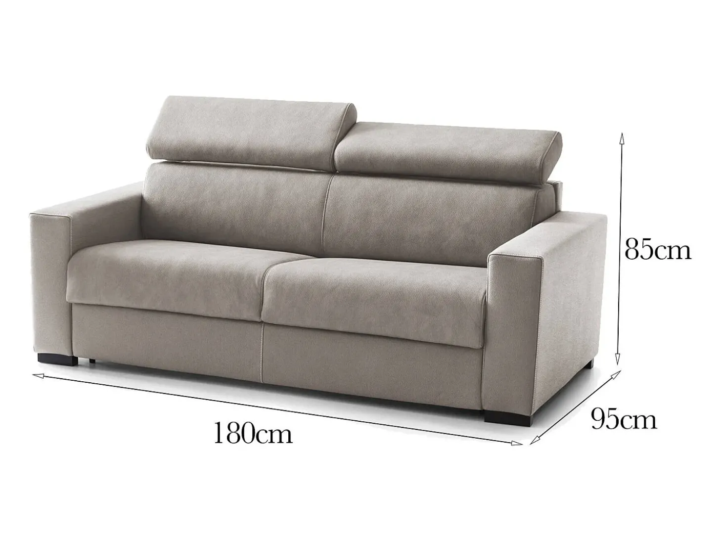 Sofá fixo Dpanad, ofá de 2 lugare, 100% Fabricado na Itália, Sofá da ala, em tecido acolchoado, com apoio de cabeça ajutávei â€<â€<e braço fino, Cm 180x95h85, Taupe