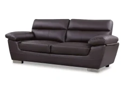 Sofá fixo em couro colado e PVC "Dallas" - 210 x 88 x 90 cm - 3 lugares - Chocolate