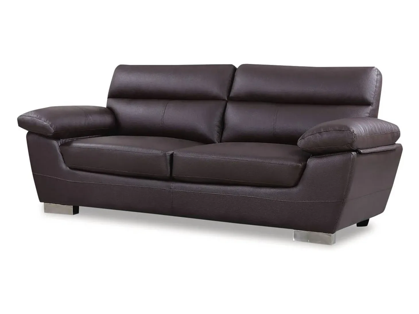 Sofá fixo em couro colado e PVC "Dallas" - 210 x 88 x 90 cm - 3 lugares - Chocolate
