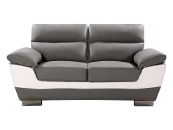 Sofá fixo em couro colado e PVC "Dallas" - 169 x 88 x 90 cm - 2 lugares - Cinza/Branco
