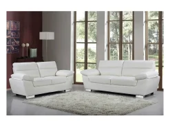 Sofá fixo em couro colado e PVC "Dallas" - 210 X 88 X 90 cm - 3 lugares - Branco