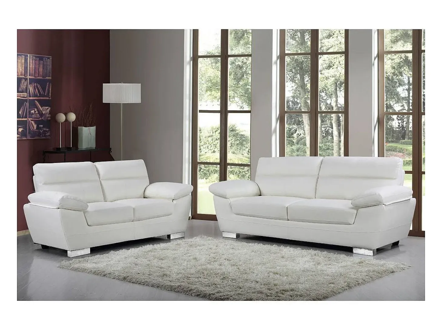 Sofá fixo em couro colado e PVC "Dallas" - 210 X 88 X 90 cm - 3 lugares - Branco