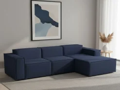 Sofá fixo Giovanna, sofá modular de 3 lugares com península direita, 100% Made in Italy, Sofá de tecido moderno, 300x170h70 cm, Azul