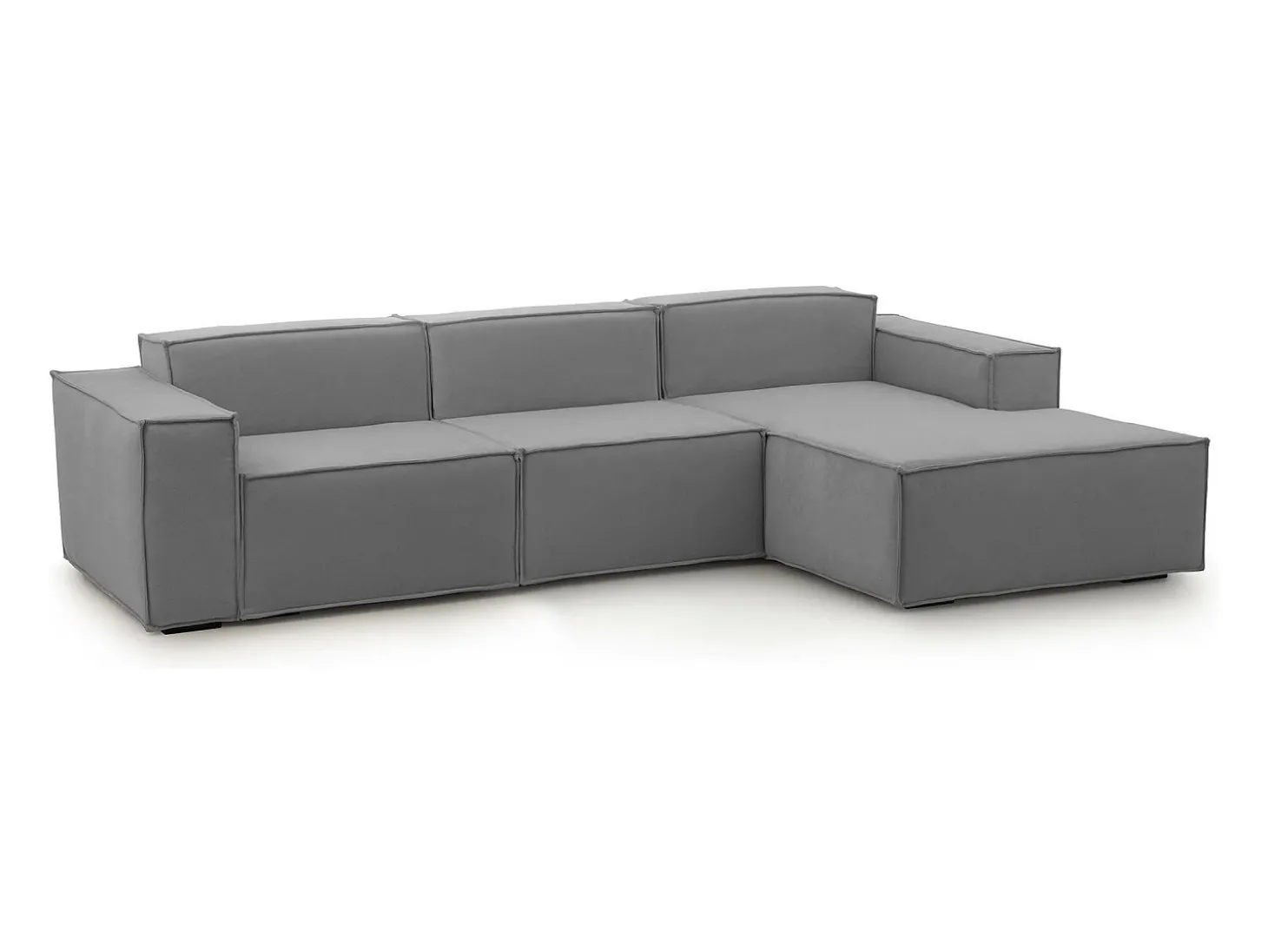 Sofá fixo Giovanna, sofá modular de 3 lugares com península direita, 100% Made in Italy, Sofá de tecido moderno, 300x170h70 cm, Cinza