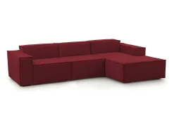 Sofá fixo Giovanna, sofá modular de 3 lugares com península direita, 100% Made in Italy, Sofá de tecido moderno, 300x170h70 cm, Vermelho