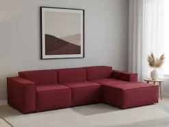 Sofá fixo Giovanna, sofá modular de 3 lugares com península direita, 100% Made in Italy, Sofá de tecido moderno, 300x170h70 cm, Vermelho
