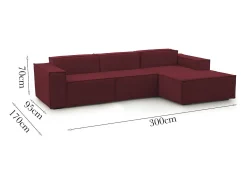 Sofá fixo Giovanna, sofá modular de 3 lugares com península direita, 100% Made in Italy, Sofá de tecido moderno, 300x170h70 cm, Vermelho