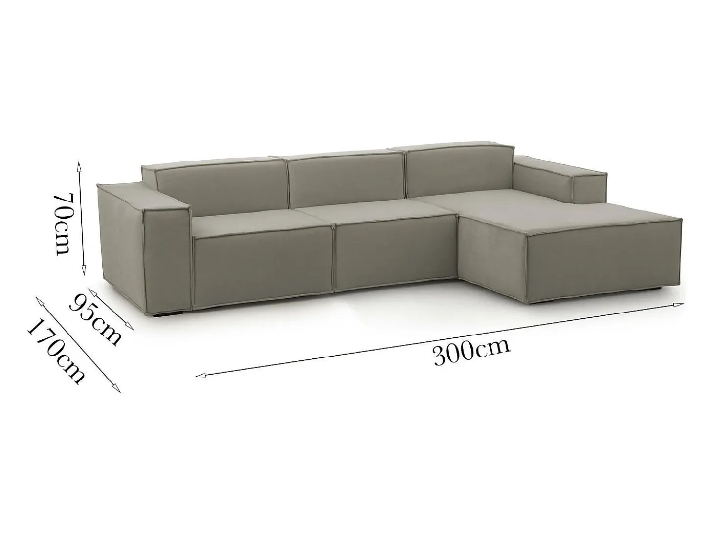 Sofá fixo Giovanna, sofá modular de 3 lugares com península direita, 100% Made in Italy, Sofá de tecido moderno, 300x170h70 cm, Taupe