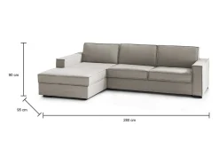 Sofá fixo Grazia, Sofá de canto, 100% Fabricado na Itália, Sofá da sala com, Península contêiner esquerda, com braços padrão, Cm 280x95h90, Taupe
