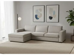 Sofá fixo Grazia, Sofá de canto, 100% Fabricado na Itália, Sofá da sala com, Península contêiner esquerda, com braços padrão, Cm 280x95h90, Taupe