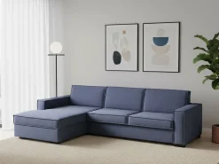 Sofá fixo Grazia, Sofá de canto, 100% Fabricado na Itália, Sofá da sala com, Península contêiner esquerda, com braços padrão, 280x95h90 cm, Azul