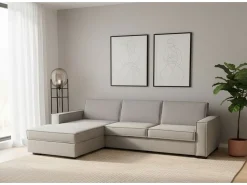 Sofá fixo Grazia, Sofá de canto, 100% Fabricado na Itália, Sofá da sala com, Península contêiner esquerda, com braços padrão, 280x95h90 cm, Cinza